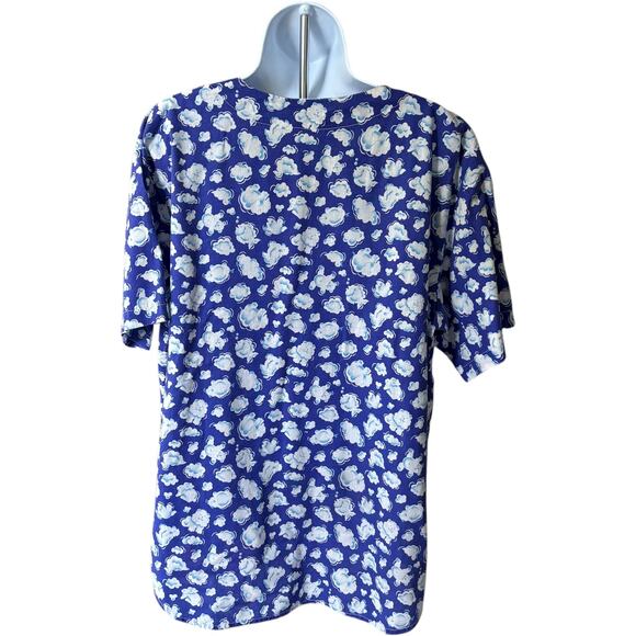 Blue Cloud Print Button Up Shirt Short Sleeve Relaxed Fit 90s Aesthetic - Picture 2 of 3